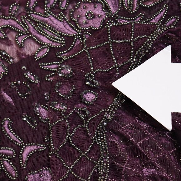 Pisarro Nights Beaded Bodice Mock Two-Piece Gown Maxi Dress Embellished Plum 2 - Picture 10 of 10